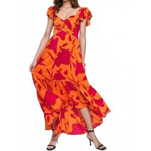 NEW URBAN DAIZY fire floral high low maxi dress in orange